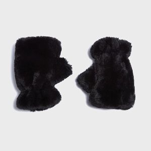APPARIS Ariel Pluche Fingerless Faux Fur Gloves in Noir Black One Size NWOT